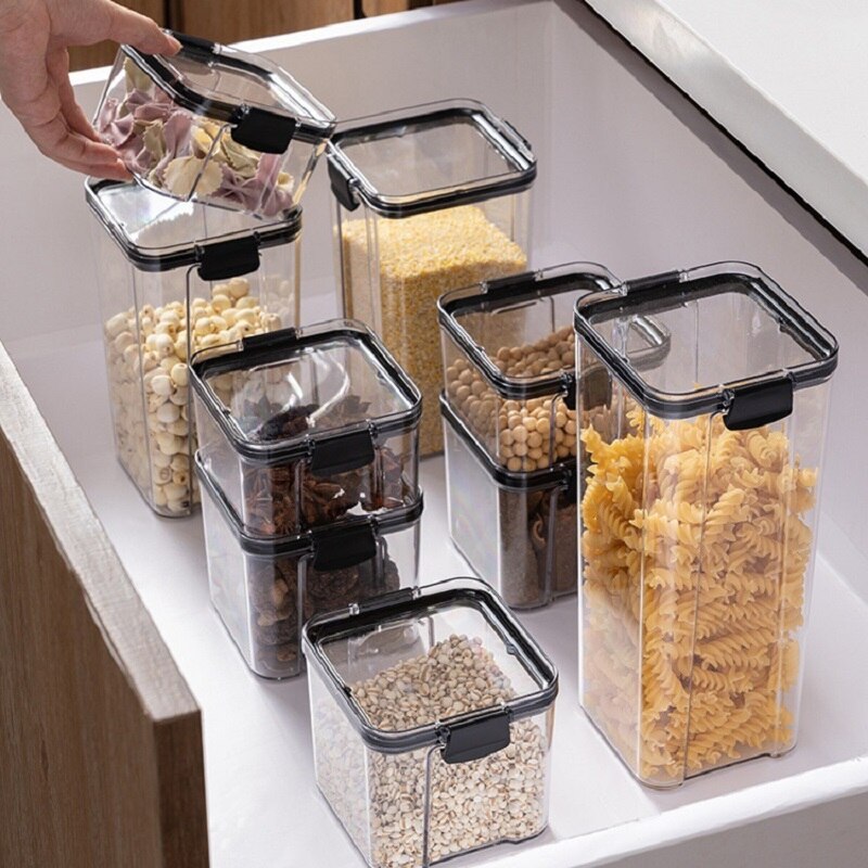 WBBOOMING 4 Different Capacity Plastic Sealed Cans Kitchen Storage Box Transparent Food Canister Keep Fresh New Clear Container