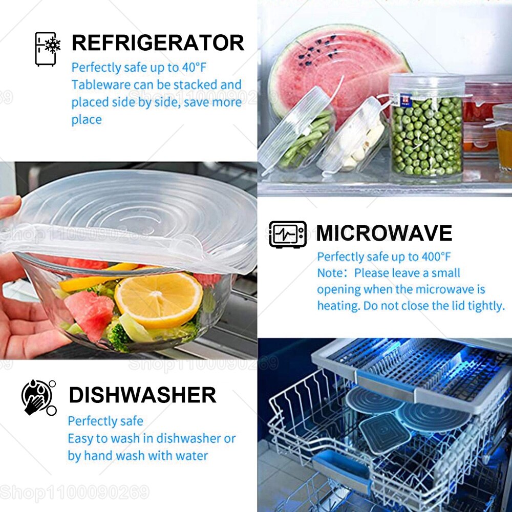 6 Pcs Silicone Cover
Stretch Lids for Kitchen Microwave Food Covers Bowl Caps Elastic Silicone Lid Cap Universal Adaptable