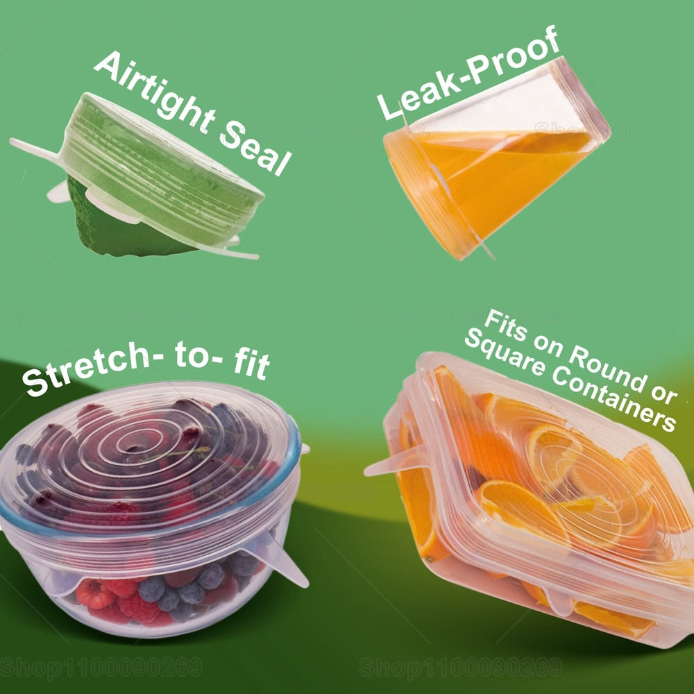 6 Pcs Silicone Cover
Stretch Lids for Kitchen Microwave Food Covers Bowl Caps Elastic Silicone Lid Cap Universal Adaptable
