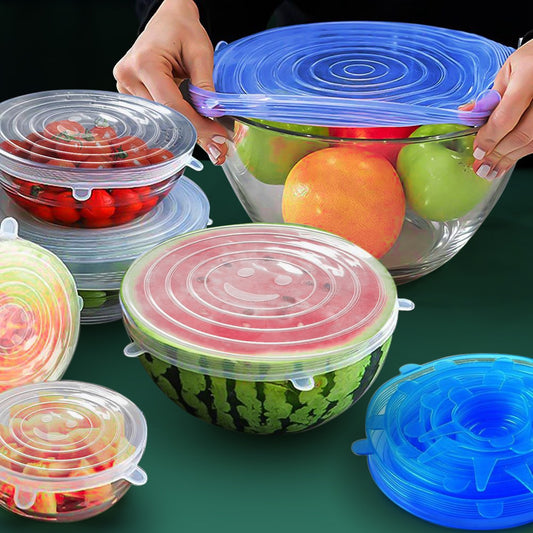 6 Pcs Silicone Cover
  Stretch Lids for Kitchen Microwave Food Covers Bowl Caps Elastic Silicone Lid Cap Universal Adaptable
